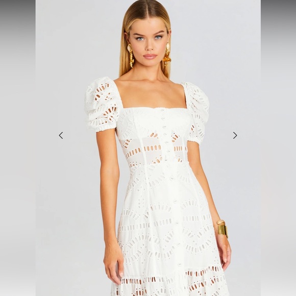 White Retrofete embroidered dress with puffed sleeve - Picture 3 of 7